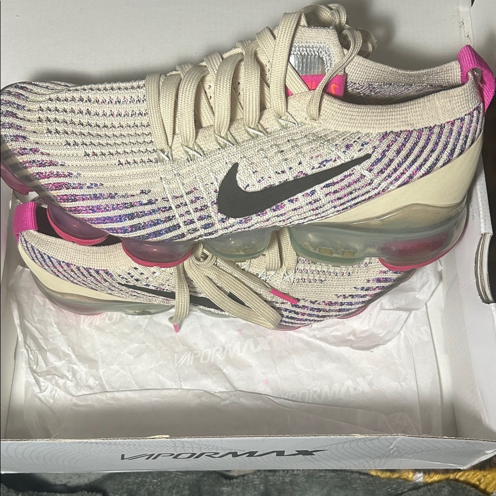 Nike Women's VaporMax Flyknit Sneakers - Cream and Pink